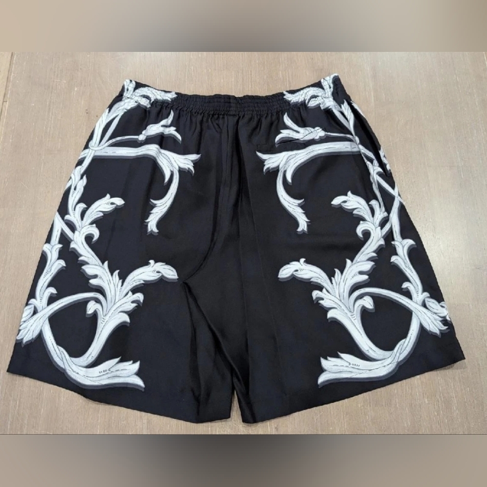 $1295 Mens Versace Acanthus Leaves Silk Twill Shorts Black/White 50 US 34 - Picture 3 of 7